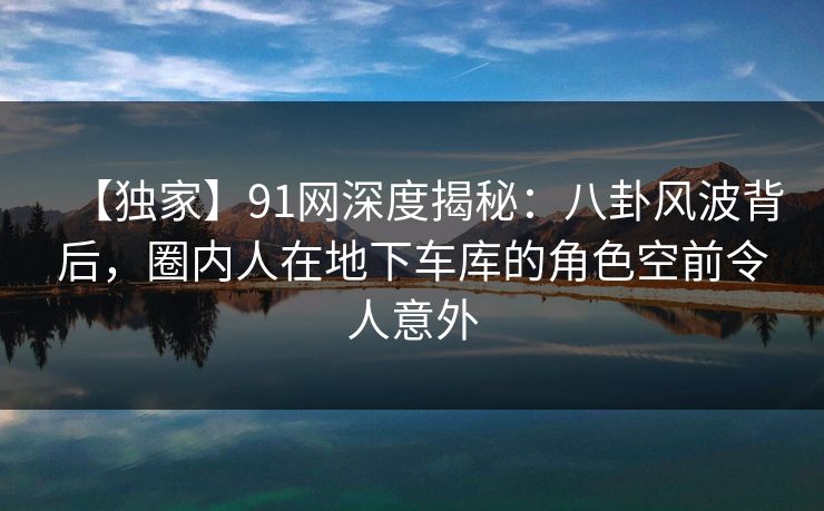 【独家】91网深度揭秘：八卦风波背后，圈内人在地下车库的角色空前令人意外